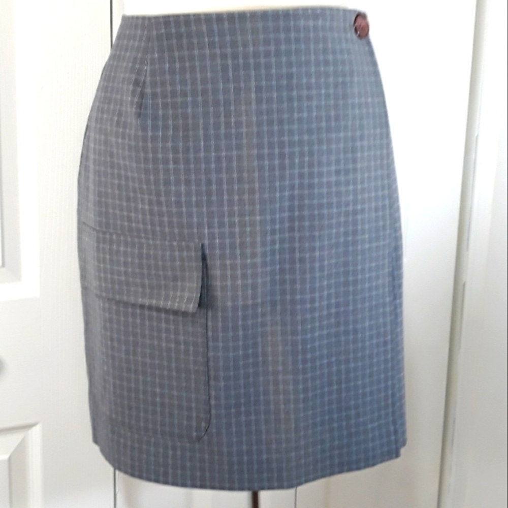 Geoffrey Beene Wrap Skirt Plaid Gray Lined Size 12